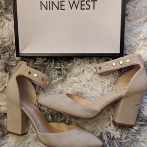 Nine West Closed, Almond Toe Pumps with Block Heel